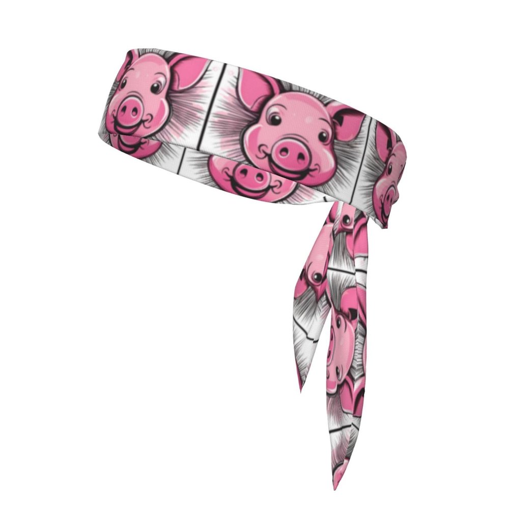 YYHWHJDE Sports Head Tie Made of Cotton Straps for Men & Women Moisture Wicking Athletic for Running, Gym, Working Out Funny Pink Pig Face Pattern, Black