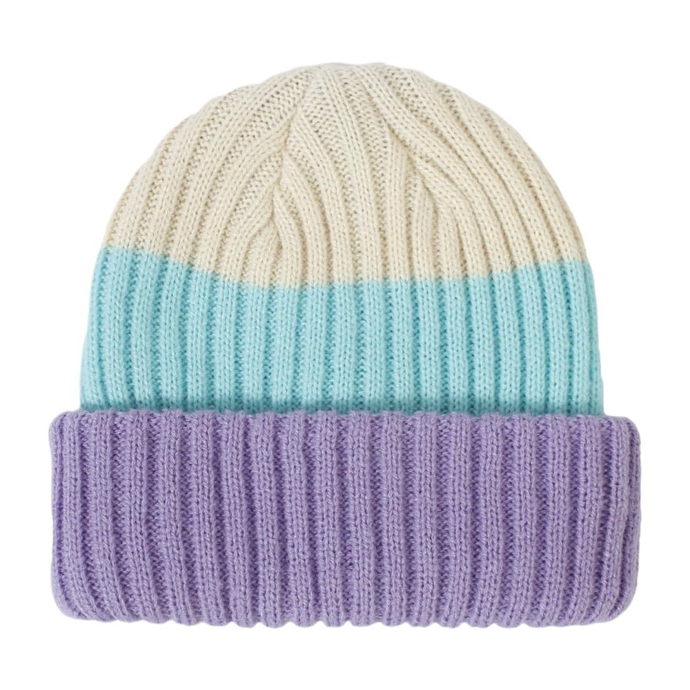 ZIIVIEVS New Children's Knitted Hat Autumn/Winter Warm Stripe Mixed Color Boys and Girls Baby Hair(Purple Mint Rice,S(0-2yearsold))
