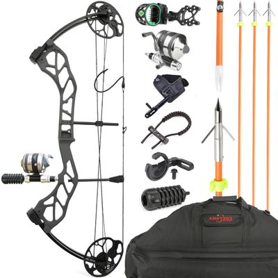 Bowfishing Compound Bow Kit,with Bowfishing Reel, 19-70LBS,Right Hand Compound Bow for Adult/Youth Fishing Hunting, Target Shooting (Dark Gray)
