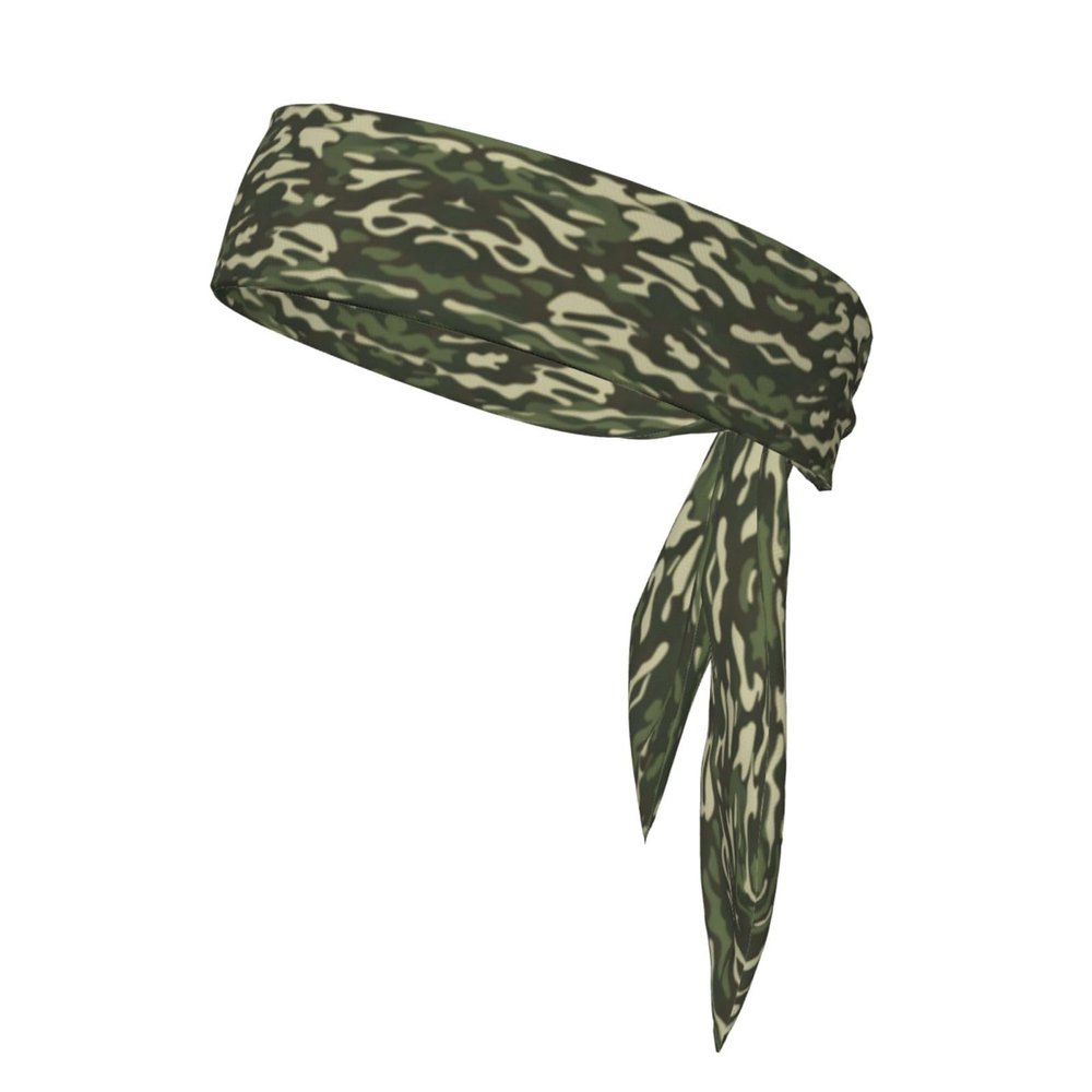YYHWHJDE Sports Head Tie Made of Cotton Straps for Men & Women Moisture Wicking Athletic for Running, Gym, Working Out Hardwoods Green Camo Pattern, Black