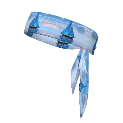 Sports Head Tie Made of Cotton Straps for Men & Women Moisture Wicking Athletic for Running, Gym, Working Out Blue Sailboat Picture