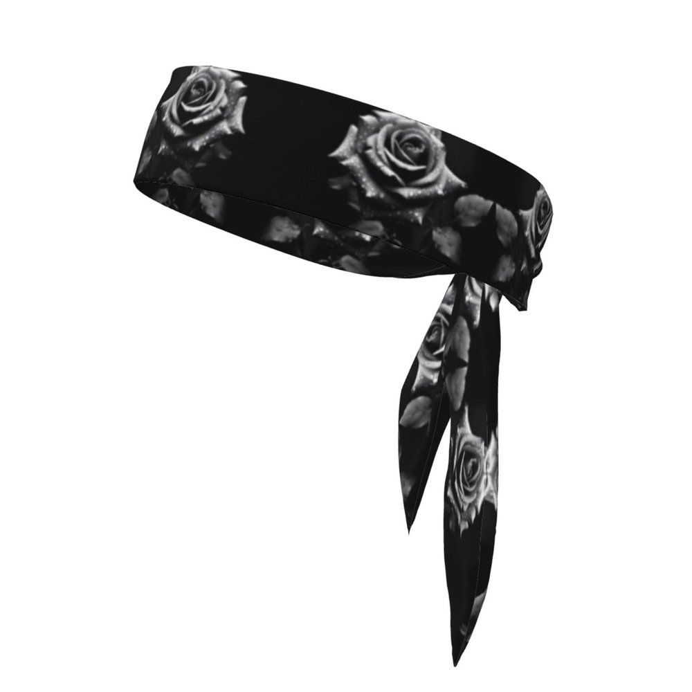 YYHWHJDE Sports Head Tie Made of Cotton Straps for Men & Women Moisture Wicking Athletic for Running, Gym, Working Out Monochrome Rose Picture, Black