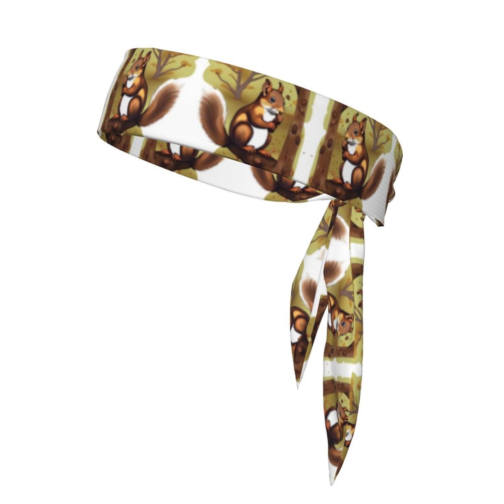 YYHWHJDE Sports Head Tie Made of Cotton Straps for Men & Women Moisture Wicking Athletic for Running, Gym, Working Out Nut-Eating Squirrel Pattern, Black