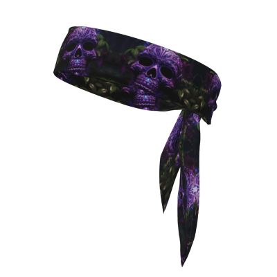 YYHWHJDE Sports Head Tie Made of Cotton Straps for Men & Women Moisture Wicking Athletic for Running, Gym, Working Out Purple Floser and Sugar Horror Skull Picture, Black