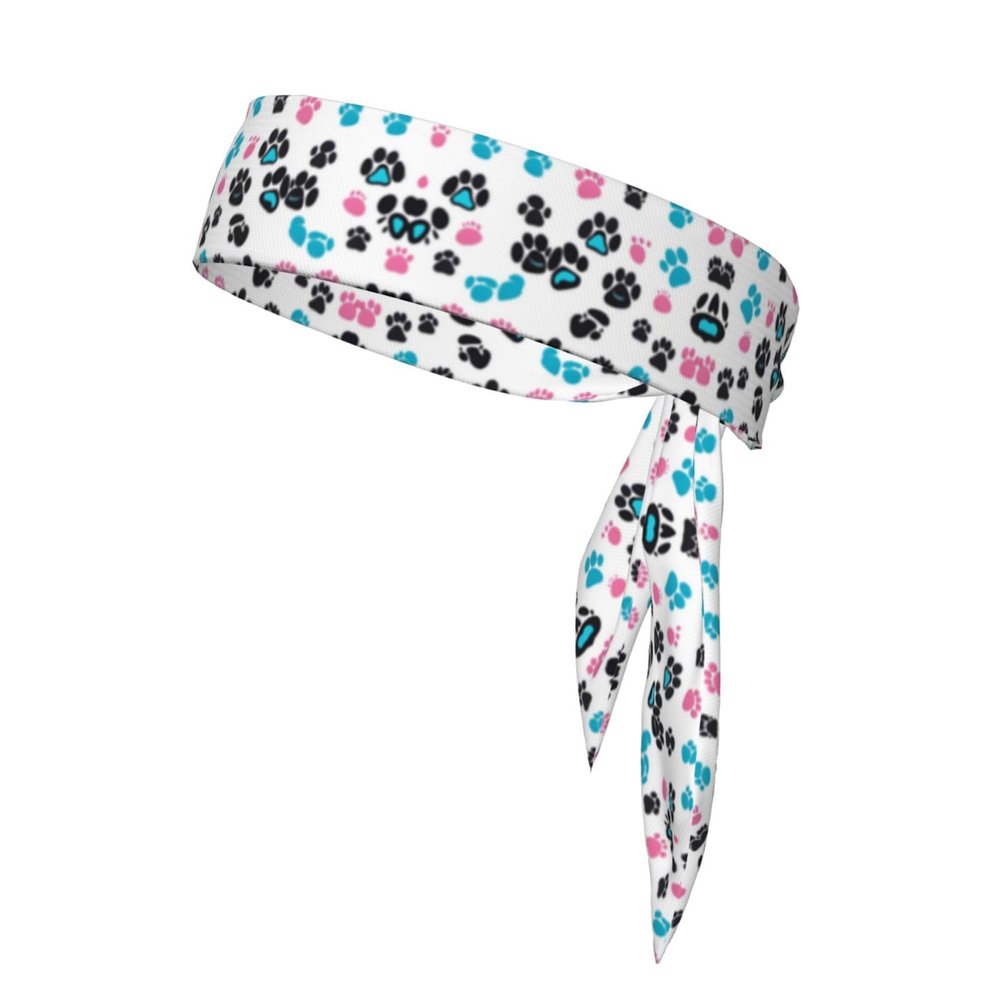 YYHWHJDE Sports Head Tie Made of Cotton Straps for Men & Women Moisture Wicking Athletic for Running, Gym, Working Out Dog Animal Pet Paw Pattern, Black