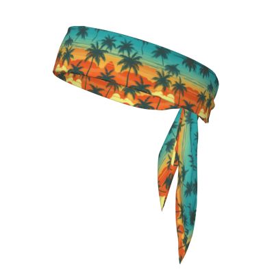 YYHWHJDE Sports Head Tie Made of Cotton Straps for Men & Women Moisture Wicking Athletic for Running, Gym, Working Out Sunset Palm Tree Ocean Printing, Black