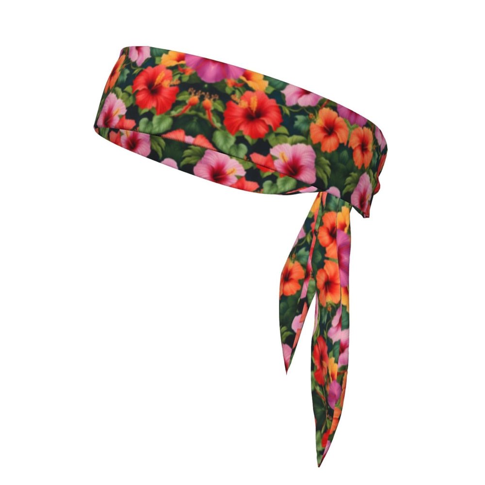 YYHWHJDE Sports Head Tie Made of Cotton Straps for Men & Women Moisture Wicking Athletic for Running, Gym, Working Out Beautiful Hibiscus Flowers Pattern, Black