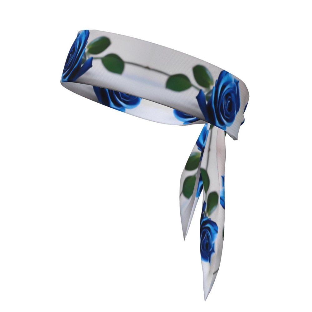 Sports Head Tie Made of Cotton Straps for Men & Women Moisture Wicking Athletic for Running, Gym, Working Out Beautiful Blue Rose Pattern