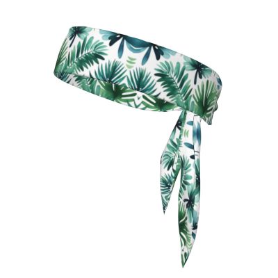 Sports Head Tie Made of Cotton Straps for Men & Women Moisture Wicking Athletic for Running, Gym, Working Out Tropical Palm Tree Leaves Watercolor Pattern