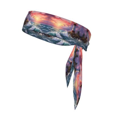 YYHWHJDE Sports Head Tie Made of Cotton Straps for Men & Women Moisture Wicking Athletic for Running, Gym, Working Out Lighthouse Diamond Painting Printing, Black
