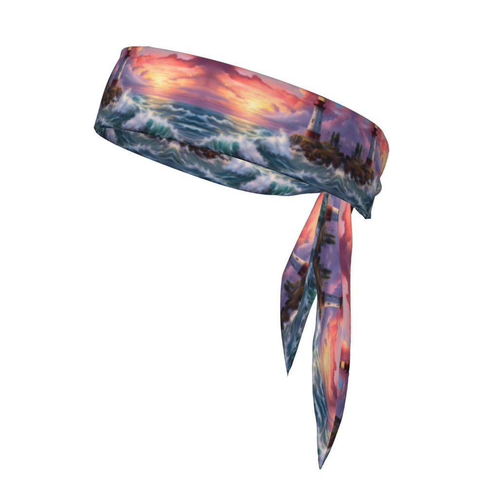 YYHWHJDE Sports Head Tie Made of Cotton Straps for Men & Women Moisture Wicking Athletic for Running, Gym, Working Out Lighthouse Diamond Painting Printing, Black