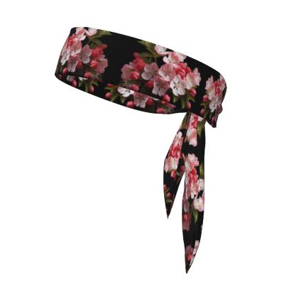 YYHWHJDE Sports Head Tie Made of Cotton Straps for Men & Women Moisture Wicking Athletic for Running, Gym, Working Out red Cherry Blossom Printing, Black