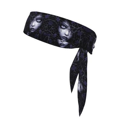 Sports Head Tie Made of Cotton Straps for Men & Women Moisture Wicking Athletic for Running, Gym, Working Out Purple Black Goth Spooky Printing