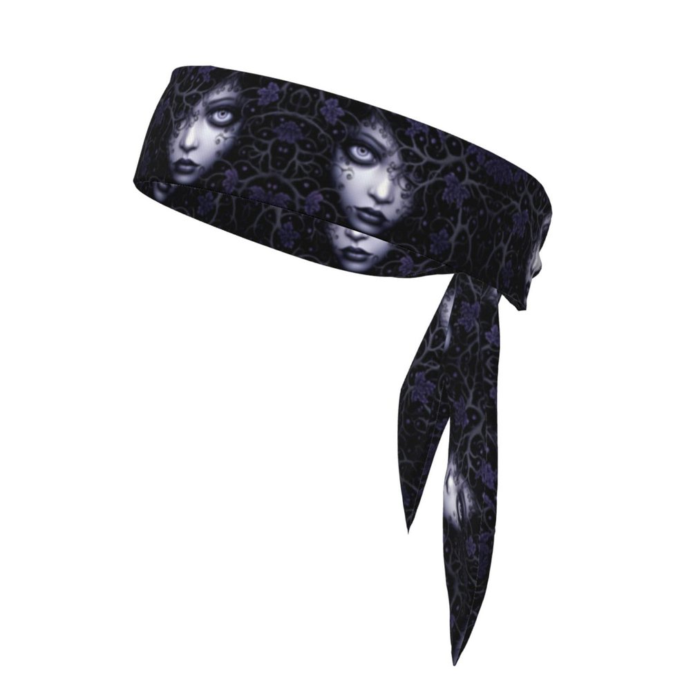 Sports Head Tie Made of Cotton Straps for Men & Women Moisture Wicking Athletic for Running, Gym, Working Out Purple Black Goth Spooky Printing