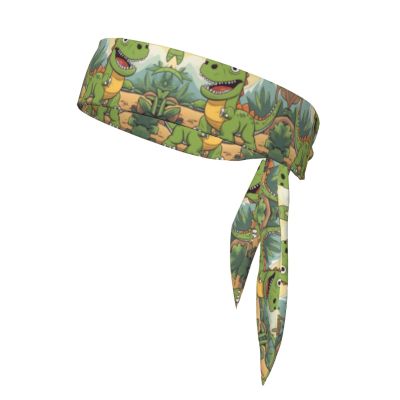 Sports Head Tie Made of Cotton Straps for Men & Women Moisture Wicking Athletic for Running, Gym, Working Out Cartoon Dinosaur Pattern