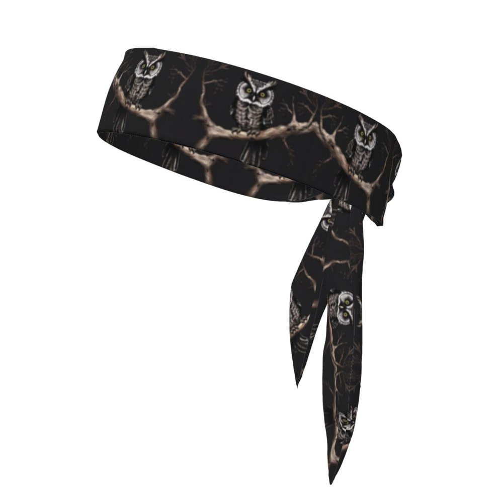 YYHWHJDE Sports Head Tie Made of Cotton Straps for Men & Women Moisture Wicking Athletic for Running, Gym, Working Out Late Night Owl Pattern, Black
