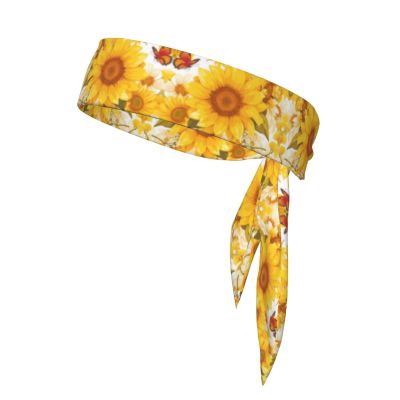 YYHWHJDE Sports Head Tie Made of Cotton Straps for Men & Women Moisture Wicking Athletic for Running, Gym, Working Out Yellow Sunflowers with red Butterfly Printing, Black