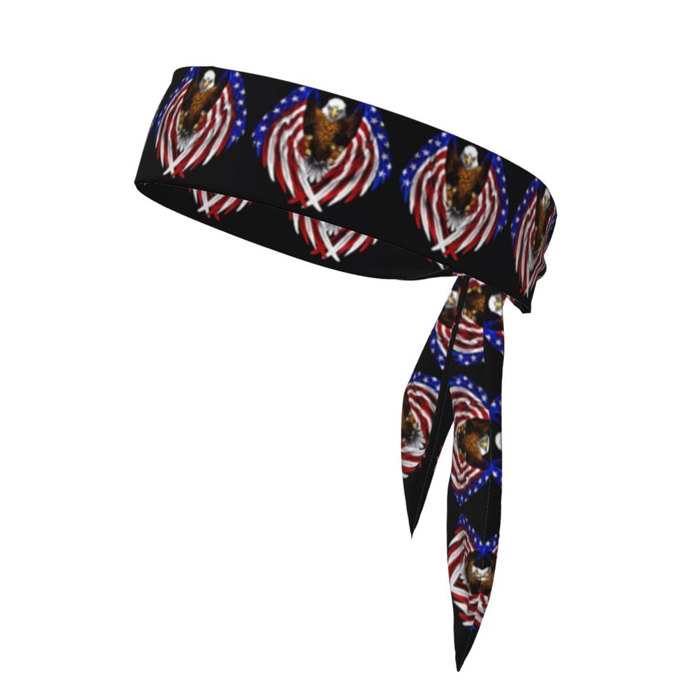 Sports Head Tie Made of Cotton Straps for Men & Women Moisture Wicking Athletic for Running, Gym, Working Out USA Flag Patriotic Eagle Printing