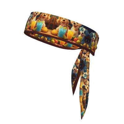 YYHWHJDE Sports Head Tie Made of Cotton Straps for Men & Women Moisture Wicking Athletic for Running, Gym, Working Out Cartoon Dogs and Lemonade Picture, Black