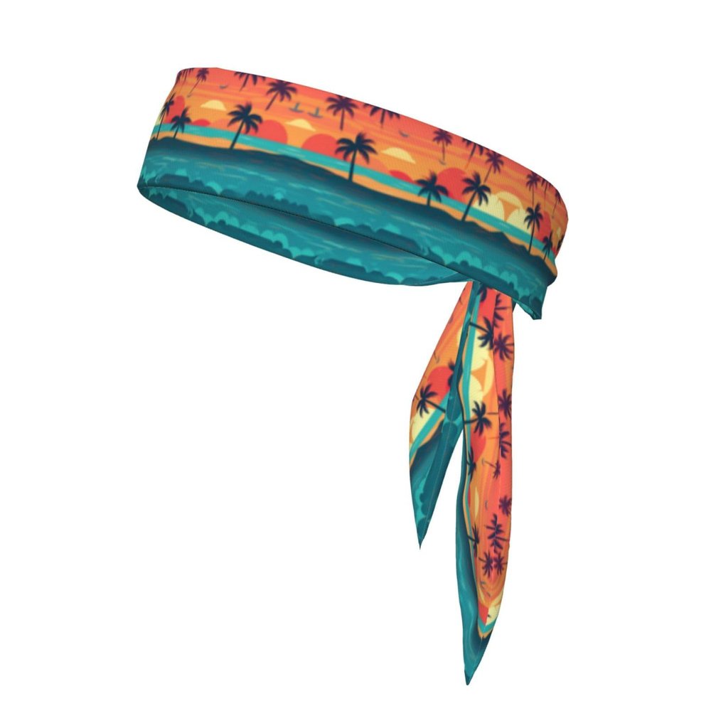 YYHWHJDE Sports Head Tie Made of Cotton Straps for Men & Women Moisture Wicking Athletic for Running, Gym, Working Out Sunset Beach Printing, Black