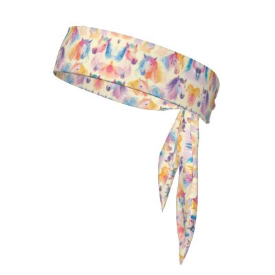 YYHWHJDE Sports Head Tie Made of Cotton Straps for Men & Women Moisture Wicking Athletic for Running, Gym, Working Out Watercolor Horse Printing, Black