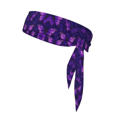 Sports Head Tie Made of Cotton Straps for Men & Women Moisture Wicking Athletic for Running, Gym, Working Out Purple Butterfly Printing