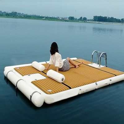 YJFEDCC Water Inflatable Bed, Fishing Floating Platform, Inflatable Floating Raft, Yacht Floating Platform, Water Rest Table with Stainless Steel Ladder,1.5 * 2.5m/4.9 * 8.2ft