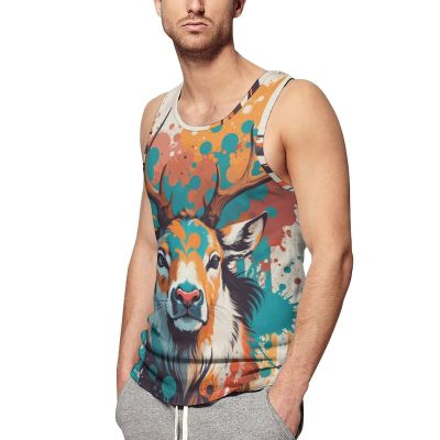 Graffiti Elk Men's Sleeveless Workout Swim Shirt Quick Dry Athletic Running Gym Muscle Beach Tank Top L