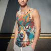 Graffiti Elk Men's Sleeveless Workout Swim Shirt Quick Dry Athletic Running Gym Muscle Beach Tank Top L view 2