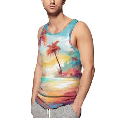 ZHANGXM Tropical Palm-Trees Men's Sleeveless Workout Swim Shirt Quick Dry Athletic Running Gym Muscle Beach Tank Top M