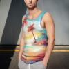 ZHANGXM Tropical Palm-Trees Men's Sleeveless Workout Swim Shirt Quick Dry Athletic Running Gym Muscle Beach Tank Top M view 2