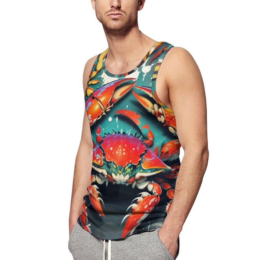 ZHANGXM Graffiti Crab Men's Sleeveless Workout Swim Shirt Quick Dry Athletic Running Gym Muscle Beach Tank Top L