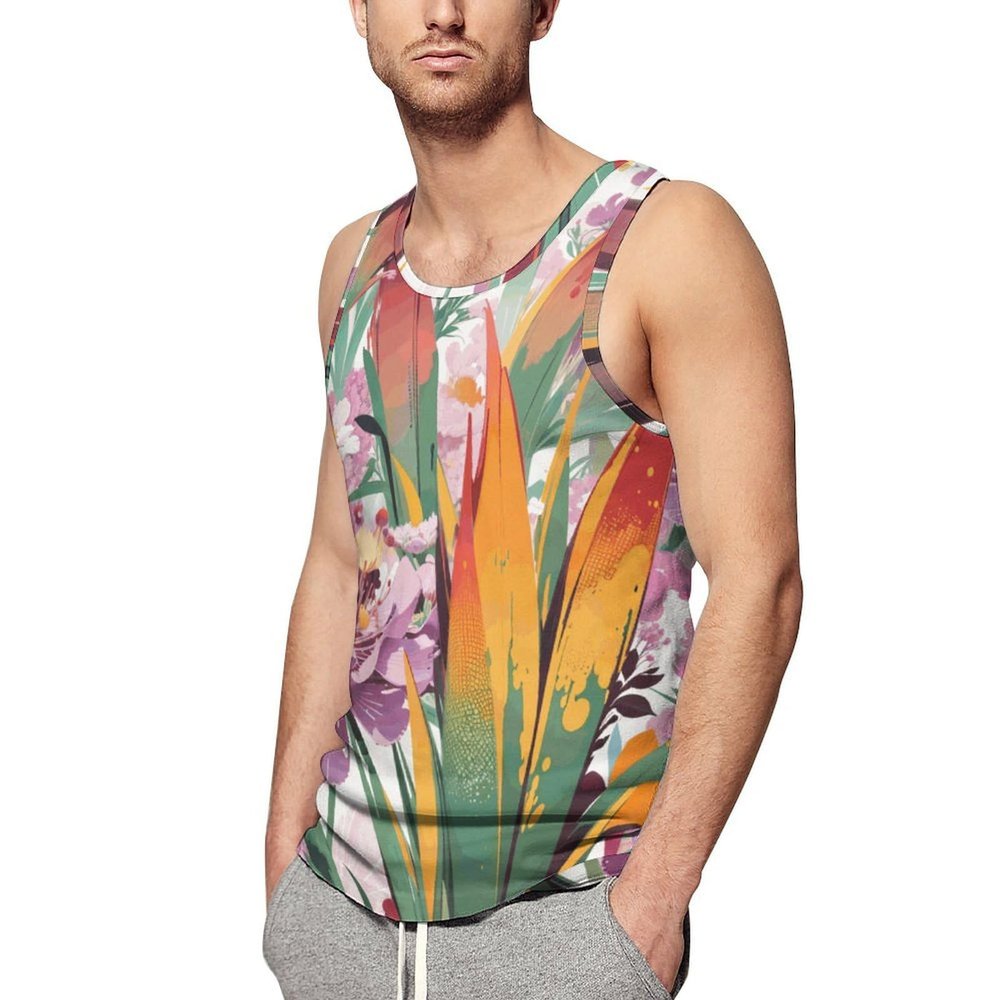 ZHANGXM Yucca Flower Color Graffiti Men's Sleeveless Workout Swim Shirt Quick Dry Athletic Running Gym Muscle Beach Tank Top M