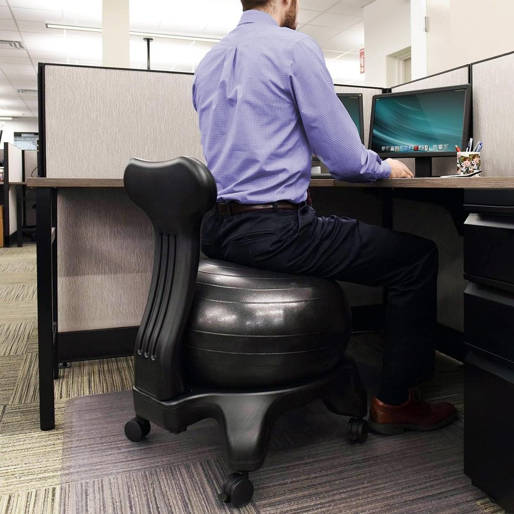 CMYUN Yoga Ball Chair Stability Balance Ball Chair for Office, Yoga Ball Seat with Wheels & Back Support, Ergonomic Chair for Adults Kids, Easily Stores Under Desk