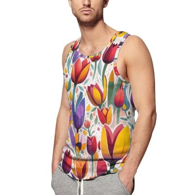 Color Graffiti Tulip Men's Sleeveless Workout Swim Shirt Quick Dry Athletic Running Gym Muscle Beach Tank Top L