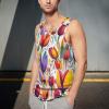 Color Graffiti Tulip Men's Sleeveless Workout Swim Shirt Quick Dry Athletic Running Gym Muscle Beach Tank Top L view 2