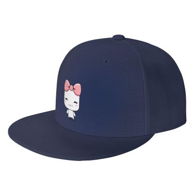 POOEDSO Cute Marshmallow Wearing A Bow Snapback Hats for Men Baseball Cap Trucker Hat Flat Brim Hats Navy Blue