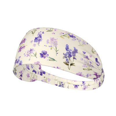 YYHWHJDE Elastic Unisex Sports Headband Moisture Wicking Athletic for Running, Working Out,Outdoor Sports Purple Lavender Colored Flowers Printing, Black