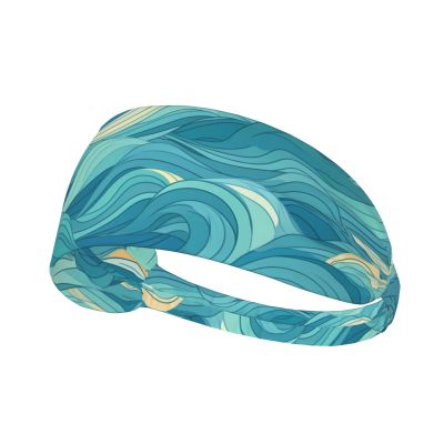 YYHWHJDE Elastic Unisex Sports Headband Moisture Wicking Athletic for Running, Working Out,Outdoor Sports Dawn Ocean Waves Printing, Black