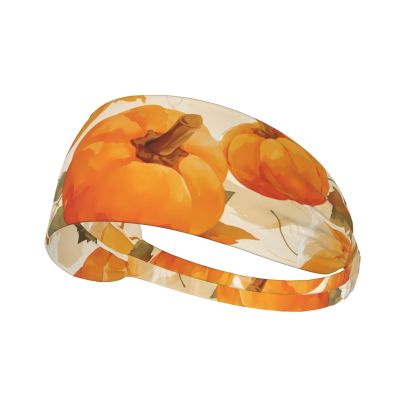 YYHWHJDE Elastic Unisex Sports Headband Moisture Wicking Athletic for Running, Working Out,Outdoor Sports Fall Watercolor Pumpkins Printing, Black