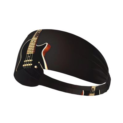YYHWHJDE Elastic Unisex Sports Headband Moisture Wicking Athletic for Running, Working Out,Outdoor Sports Black Guitar Prints