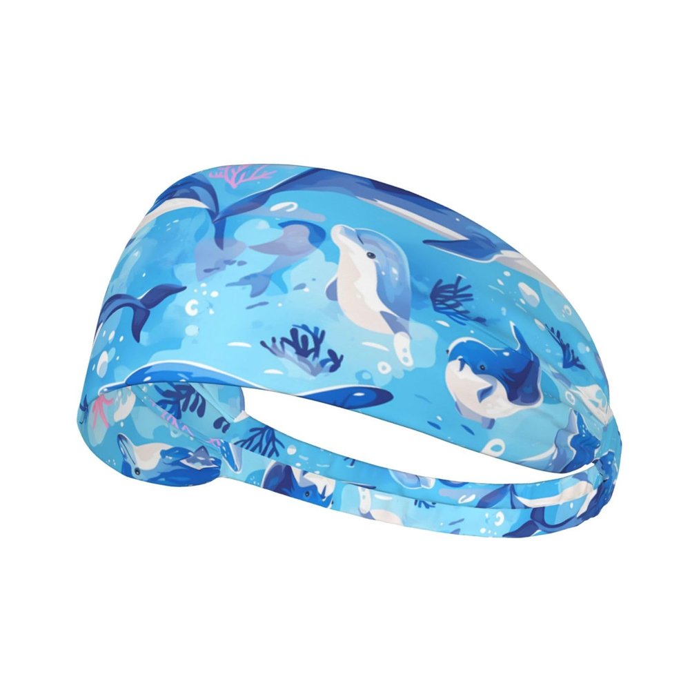 Elastic Unisex Sports Headband Moisture Wicking Athletic for Running, Working Out,Outdoor Sports Ocean Dolphin Looking at You Printing