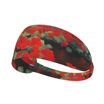YYHWHJDE Elastic Unisex Sports Headband Moisture Wicking Athletic for Running, Working Out,Outdoor Sports Red Geranium Potted Plant Prints, Black