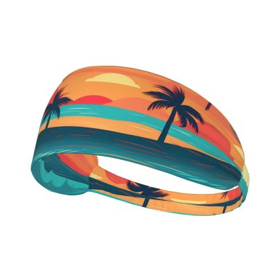 YYHWHJDE Elastic Unisex Sports Headband Moisture Wicking Athletic for Running, Working Out,Outdoor Sports Sunset Beach Printing, Black