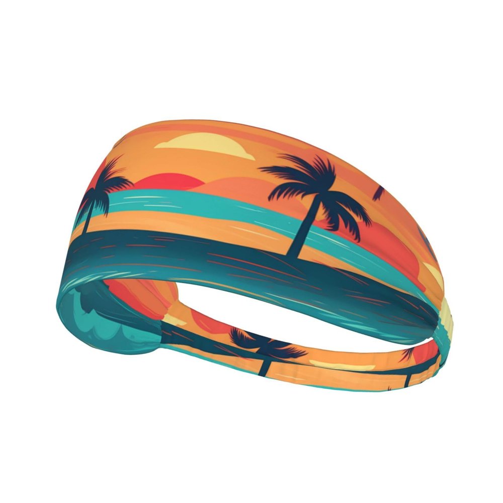 YYHWHJDE Elastic Unisex Sports Headband Moisture Wicking Athletic for Running, Working Out,Outdoor Sports Sunset Beach Printing, Black