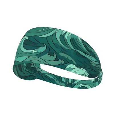 Elastic Unisex Sports Headband Moisture Wicking Athletic for Running, Working Out,Outdoor Sports Ocean Green Wave surf Printing