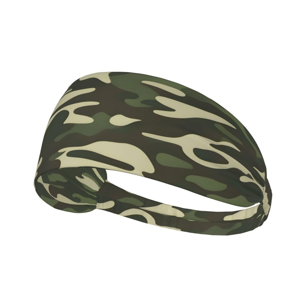 YYHWHJDE Elastic Unisex Sports Headband Moisture Wicking Athletic for Running, Working Out,Outdoor Sports Hardwoods Green Camo Prints, Black