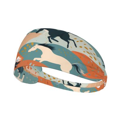 YYHWHJDE Elastic Unisex Sports Headband Moisture Wicking Athletic for Running, Working Out,Outdoor Sports Horses Running Art Printing, Black