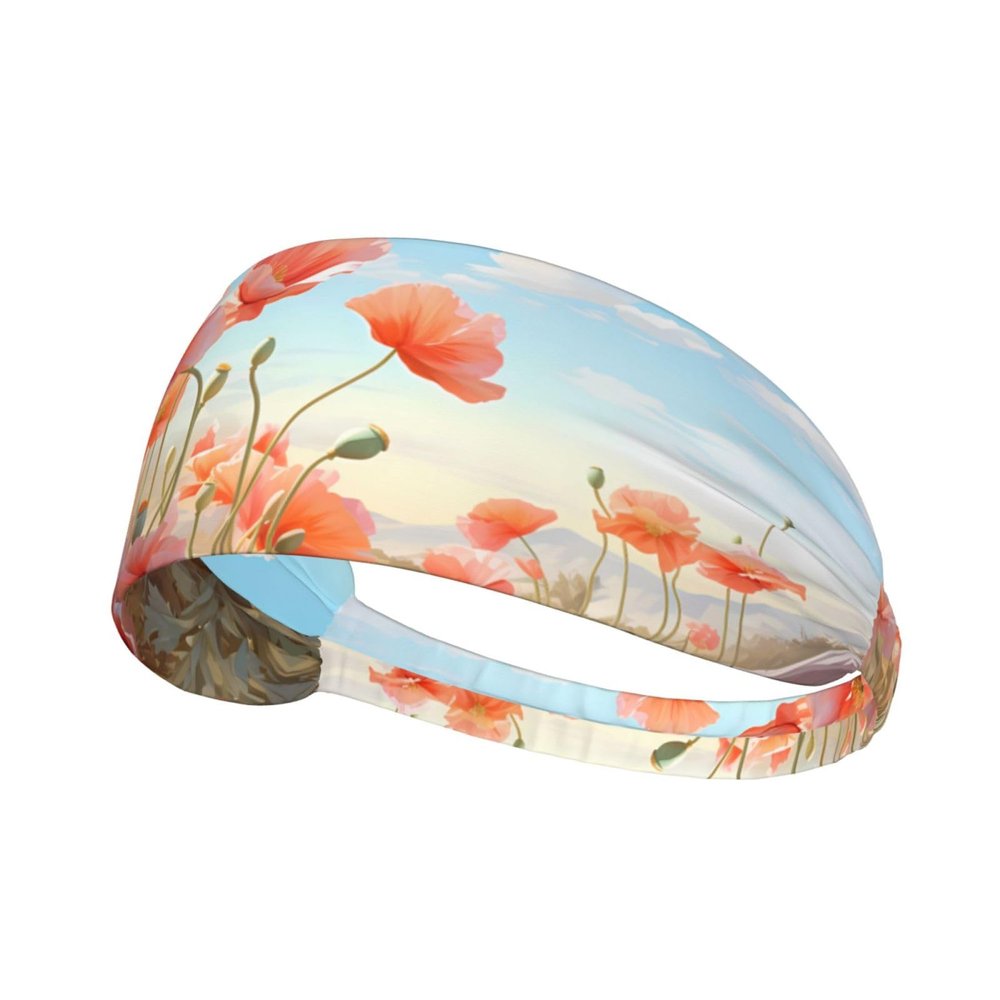 YYHWHJDE Elastic Unisex Sports Headband Moisture Wicking Athletic for Running, Working Out,Outdoor Sports Pastel Poppies Picture Black