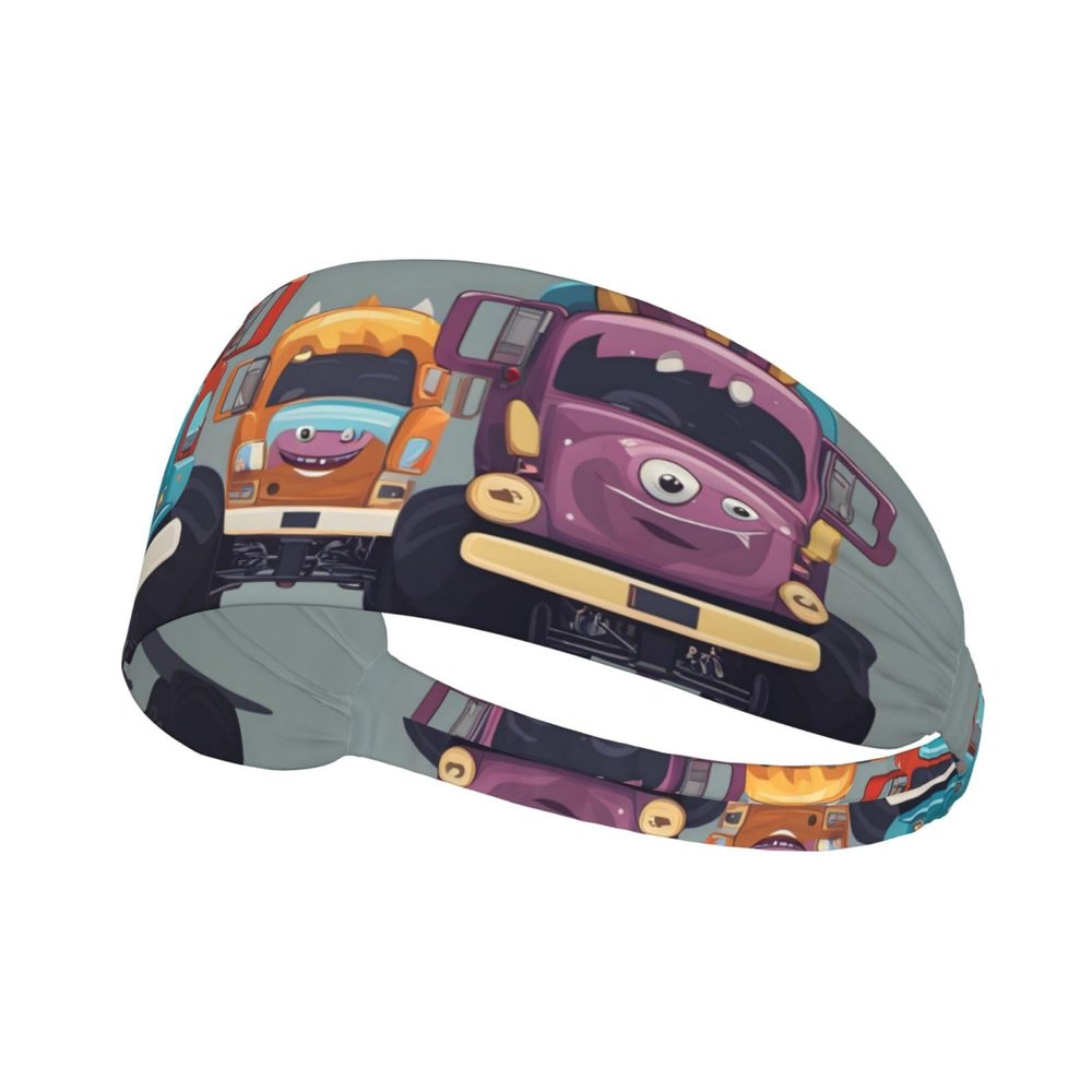 YYHWHJDE Elastic unisex sports headband Moisture Wicking Athletic for Running, Working Out,Outdoor sports Cute Monster Trucks Pattern, Black